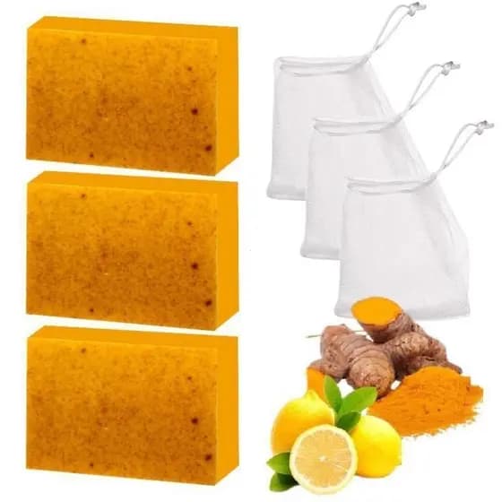 3 Peças de Sabonete de Cúrcuma, Sabonete de Limpeza Profunda, Sabonete Hidratante para Rosto e Corpo, Sabonete Líquido e