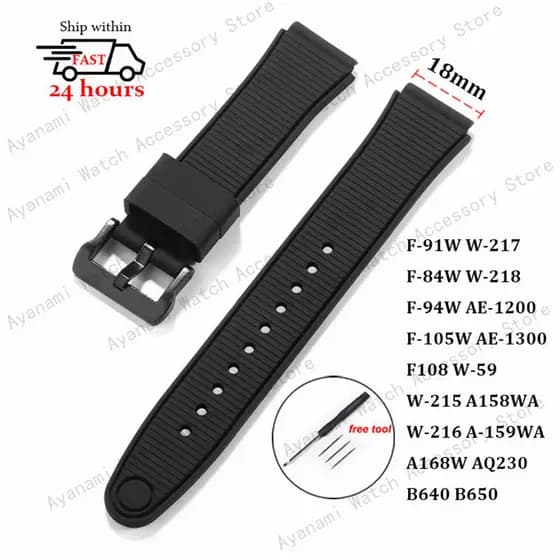 Pulseira De Relógio De Silicone De 18mm Para F-91W/A158/A159/A168/A169/AE1200/1300 Esportivo Clássica Pequena Quadrada À
