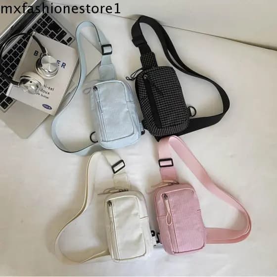 Bolsa De Cintura Xadrez MXFASHIONE , Peito De Nylon Multifuncional À Prova D'água Casal Estilo Coreano