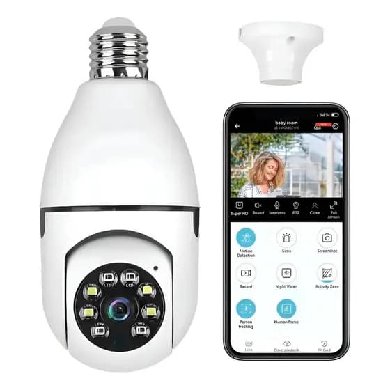 Câmera De Segurança IP Externa WiFI 360 Áudio Infravermelho Câmeras De Vigilância Sem Fio Internas E27