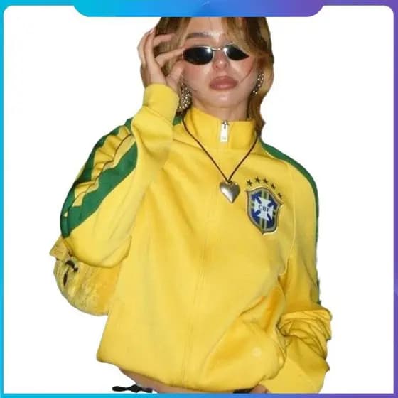 Jaqueta Y2k Rua Bonito Harajuku Unissex, Estilo Fofo, Solta, com Zíper, Manga Longa, Bordada, Vintage dos Anos 90, Moda