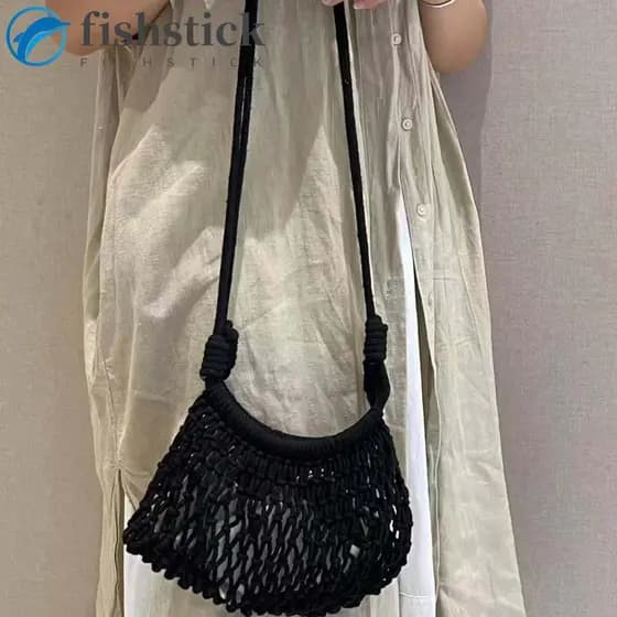 Bolsa De Ombro De Crochê FISHSTICKA , Pequena De Grande Capacidade Crossbody Tecida Com Fio , Alça Ajustável