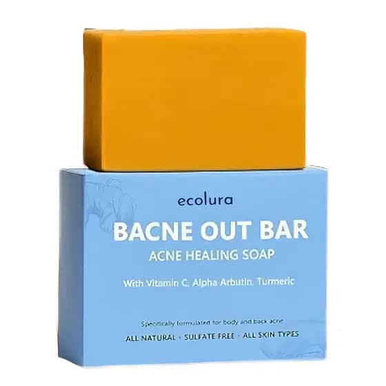 Ecolura Bacne Out Bar - Sabonete em Barra para Acne nas Costas e Corpo com Vitamina C, Alfa Arbutina, Cúrcuma, Esfoliant