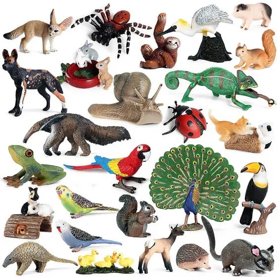 Simulação Animais Selvagens Pavão Papagaio Esquilo Coelho Gato Caracol Modelo Figuras de Ação Miniatura Cake Topper Kids