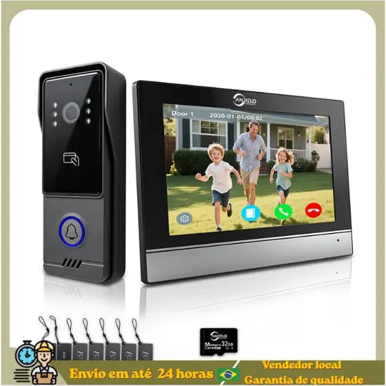 Novo Videoporteiro Tuya 5G Wifi com Monitor HD de 7 polegadas, Câmera IR de Metal com RFID, Intercomunicador Visual, Áud