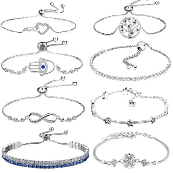 { Pulseira de Anel Deslizante Redonda em Prata S925 } Diversas pulseiras de joias femininas, com design de corda brilhan