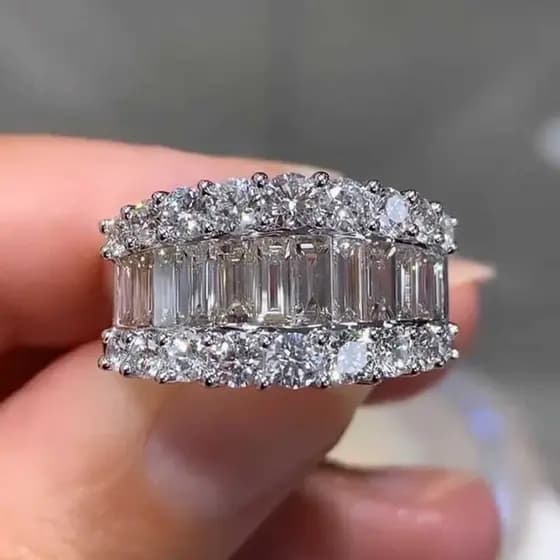 Arranjo geométrico dupla camada redonda zircão anel luz luxo noivado jóias de casamento novo estilo anel de diamante