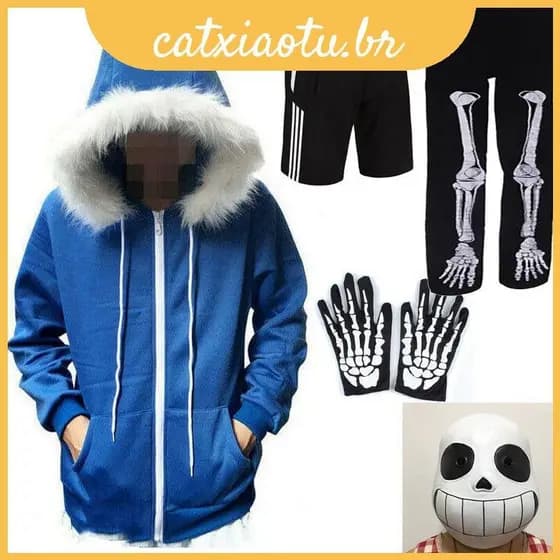 Undertale Sans Skull Cosplay Casaco De Jogo Capuz Azul Camisola