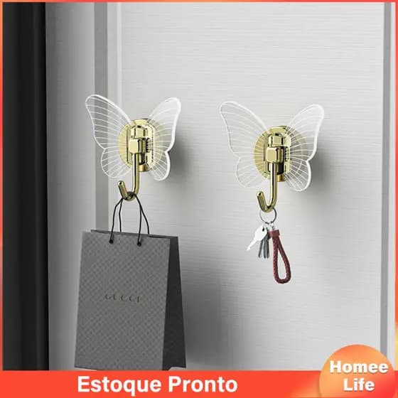 Criativo Gancho Em Forma De Borboleta Transparente Acrílico Sem Furos De Parede Costura Porta De Entrada Adesiva Forte