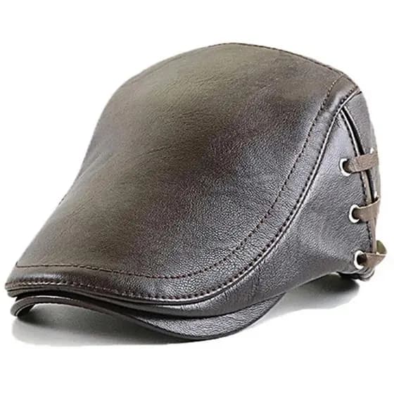 PU Leather Caps Windproof Man Fashion Accessories Beret Bandage Hat Spring Flat Cap Casquette Warm Side Strap Boina Masc