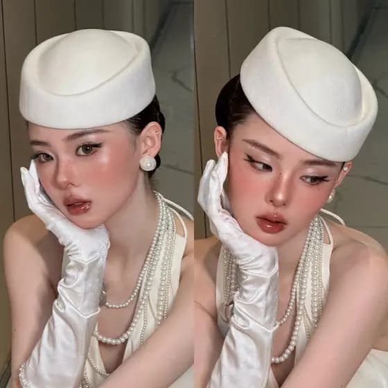 1 Peça Chapéu Francês Retrô Feito À Mão Em Feltro Branco Estilo Hepburn Para Noivas , Vestidos De Casamento , Maquiagem