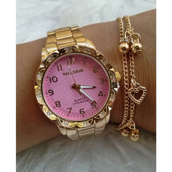 Relógio Feminino Aço Inox Pallyjane ou DHP À Prova D'Água + Pulseira