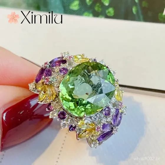 ⭐ Original romântico hortelã verde colorido tesouro anel de prata feminino ajustável nicho Design jóias aniversário