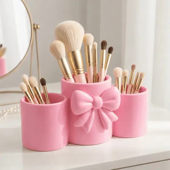 Porta Pincéis Maquiagem Organizador Mesa Porta Canetas Laço Elegante