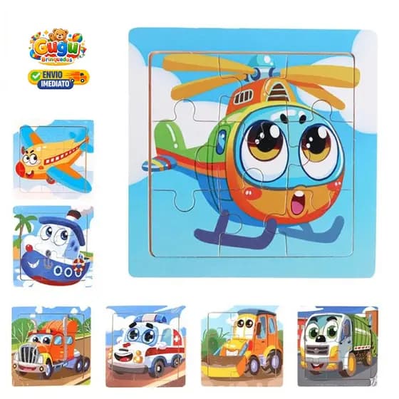 Kit 4 Quebra-Cabeças Infantil MDF veiculos sortido