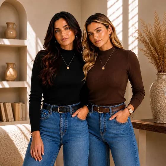 Blusa Feminina Gola Alta Canelada Manga Longa Segunda Pele