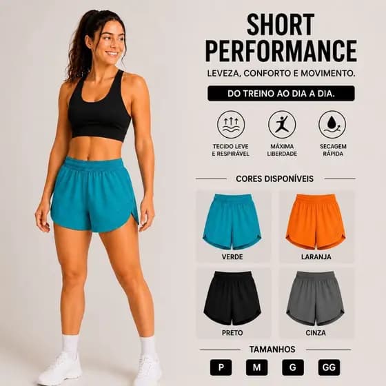 Short Feminino Fitness Cintura Alta Academia Corrida e Treino Tecido Leve e Confortável