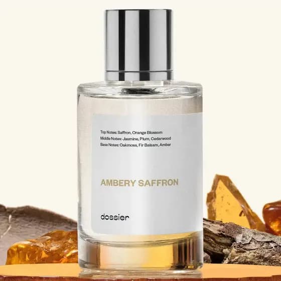 Ambery Saffron, Dossier, Perfume Unissex, Eau de Parfum, 50ml-100ml-150ml, Açafrão, Musgo de Carvalho, Jasmim, Ameixa, C