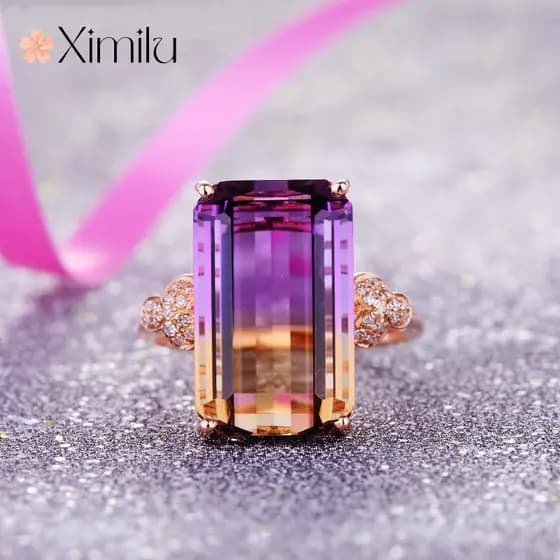 ❤ Novo estilo Original luxo luminoso ametista turmalina 18K anel de ouro rosa meninas moda jóias
