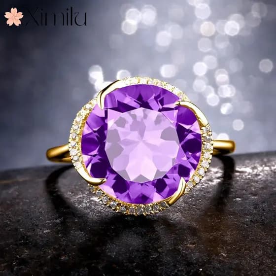 ❤ Original moda All-Match quatro garras ametista banhado a ouro anel feminino azul topázio jóias de casamento