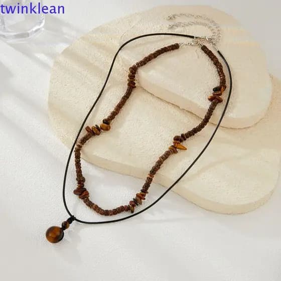 Colar De Contas TWINKLEAN , Camada Dupla Com Pingente De Pedra De Pinho , Colares Charmosos Para Homens