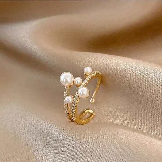 Creatividade Joia/Anel Feminino Assimétrico Com Pérola/Aço Inoxidável/Dourado Para Casamento