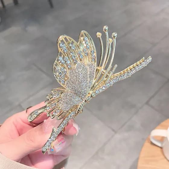 Coreano Liga Strass Borboleta Grampo De Cabelo Cristal Diamante Mulher Hairpin Acessórios Para O