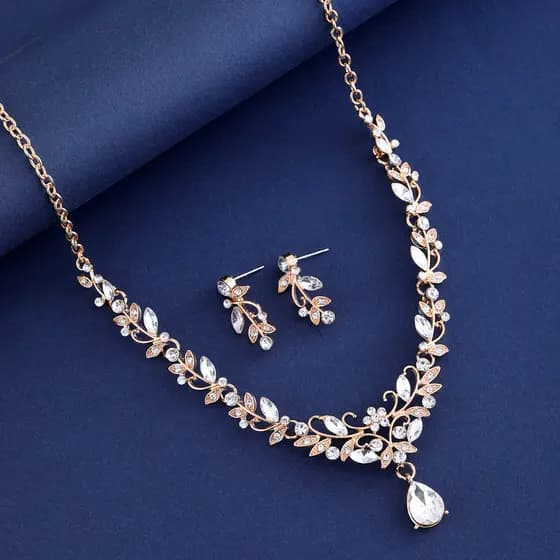 Colar de strass de noiva brincos conjunto de duas peças moda de casamento conjunto brilhante corrente casamento gota de