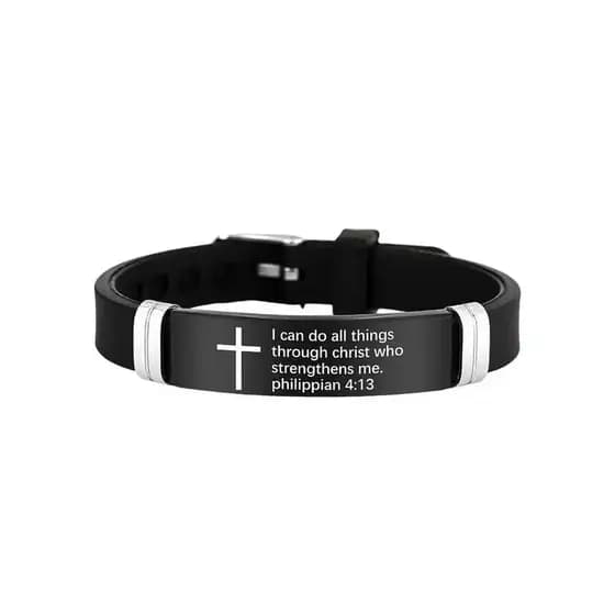 Pulseiras de Silicone com Citações Inspiradoras e Versículos Bíblicos, Ajustáveis, de Aço Inoxidável e Borracha, Present