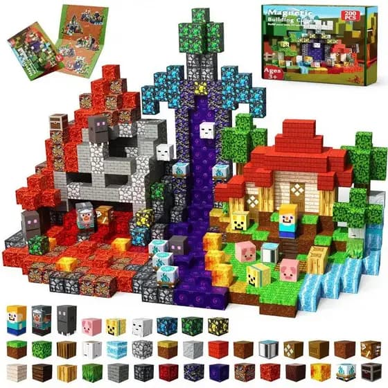 Blocos de Construção Magnéticos - 200 Peças, Blocos Magnéticos STEM Montessori, Brinquedos Sensoriais para Crianças de 4