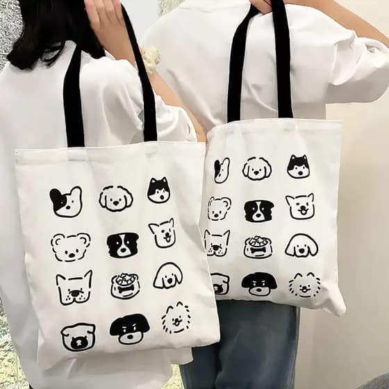 Bolsa de lona nova de grande capacidade, bolsa de ombro com estampa de desenho animado, bolsa de compras original para e