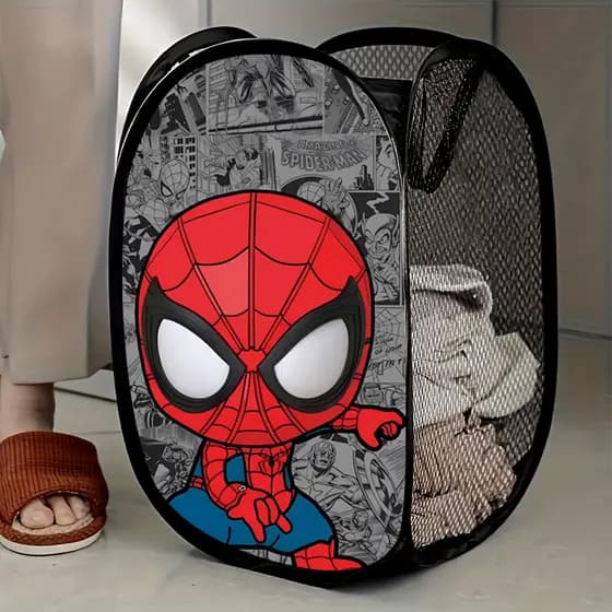 Cesto de armazenamento do Homem-Aranha para roupas e objetos diversos, cesto de roupa suja em malha, cesto de armazename