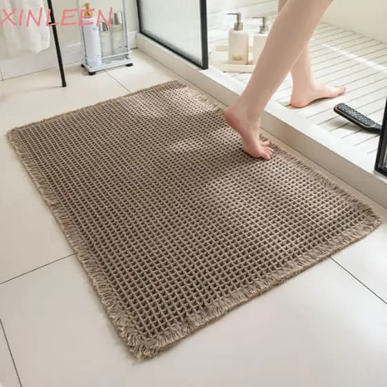 Tapete De Banheiro XINLEEN , Banho Tecido De Linho Macio E Antiderrapante , Super Absorvente | Com Padrão Waffle