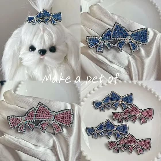 2025 novo estilo cão grampo de cabelo sapo clipe maltês acessórios para o cabelo Pet grampo de cabelo arco cheio diamant
