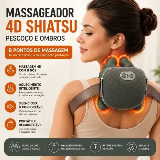 Massageador Cervical Shiatsu 8 Pontos com Aquecimento Alívio da Dor e Relaxamento