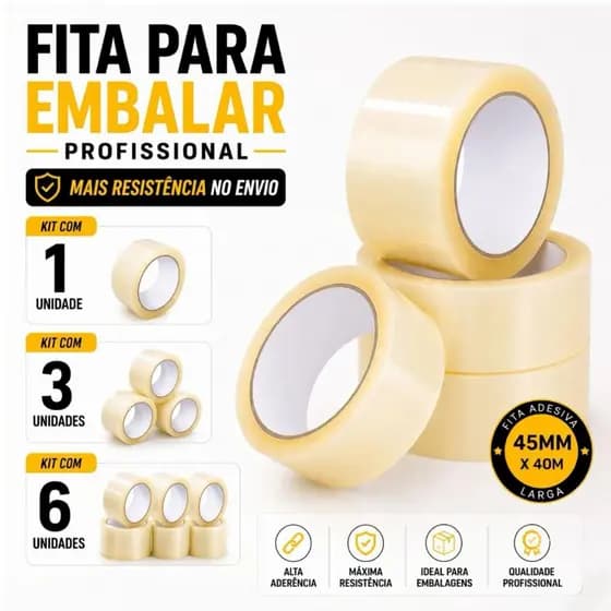 Fita Adesiva Larga 45mmx40m Transparente Alta Fixação Embalagem Caixas Resistente Durex Profissional
