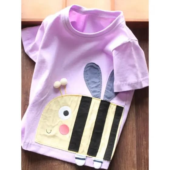 Meninas puro algodão de manga curta camiseta infantil verão abelha dos desenhos animados topo puro algodão em torno do p