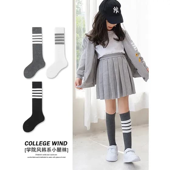 Meninas meias primavera outono puro algodão crianças bebê cinza meias estilo coreano ins bezerro meias médias estilo Pre