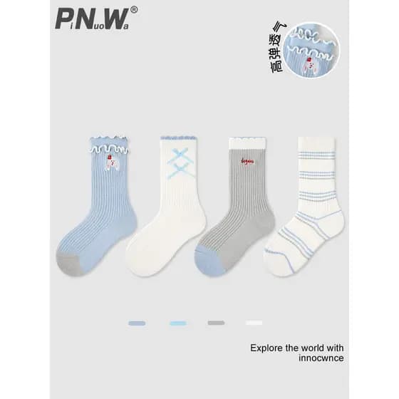 Crianças meias primavera puro algodão Mid-Tube meias meninas primavera outono estilo bordado dupla agulha meias meninas