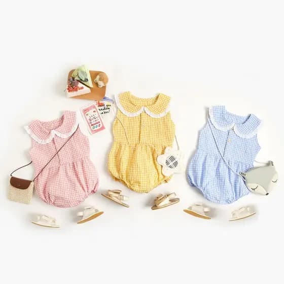 Macacão de bebê xadrez bebê menina roupas de bebê roupas de bebê recém-nascido macacão versão coreana verão macacão