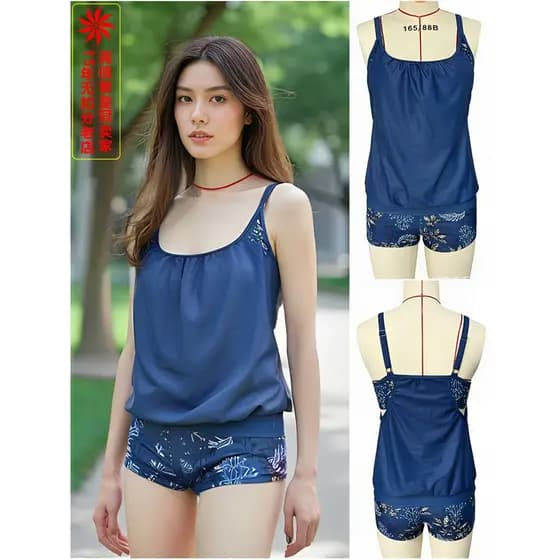 Maiô mostrar europeu americano feminino Split Boxer espartilho Tankini moletom estilo colete maiô almofada no peito capa