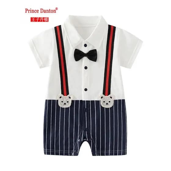 Menino bebê vestido de banquete de um ano verão cavalheiro fino de manga curta bebê cem dias lua cheia moda cinta estilo