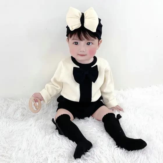 Primavera outono roupas do bebê menina senhoras preto branco macacão bebê lã fio de algodão malha macacão