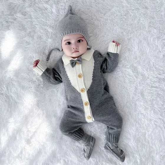 Menino bebê infantil outono inverno primavera lua cheia cem dias de idade vestido de um ano cavalheiro malha gravata bor