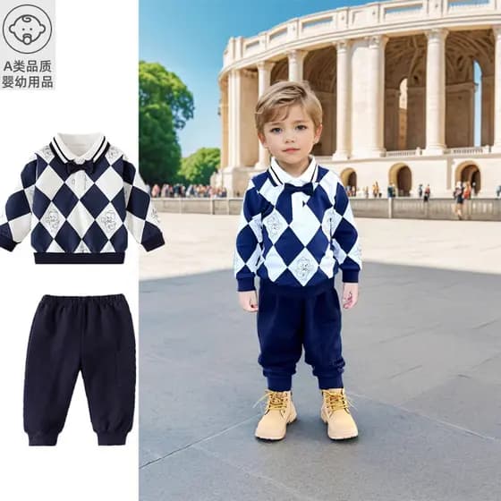 Menino outono terno moletom calças crianças usar terno de duas peças moda crianças um ano de idade roupas de passeio do