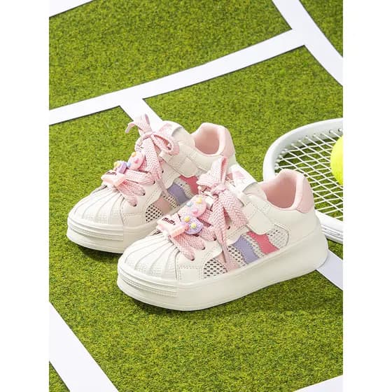 Cabeça de concha Anti-chute primavera verão única malha meninas sapatos casuais 2026 tênis infantis tênis de corrida lev