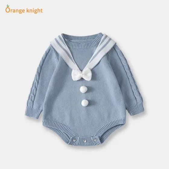 Bebê primavera outono roupas de malha macacão bebê menina bonito triângulo macacão ins Super quente lã princesa macacão
