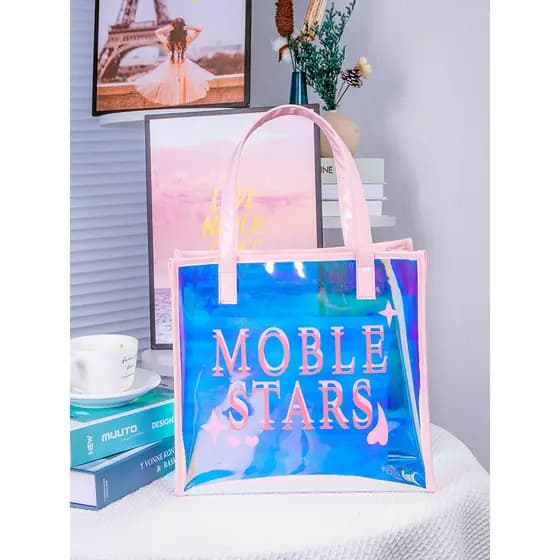 Shangying @ Bolsa Laser colorida transparente à prova d'água Bolsa feminina de um ombro Bolsa de gelatina de grande capa