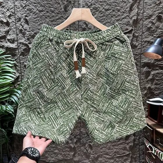 2026 Street Wear Calças Cortadas Homens Verão High-End Criativo Jacquard Shorts Soltos Praia Calças Casuais Calças Média