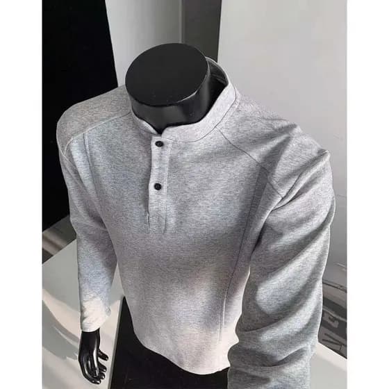 Novo Henry Collar Pulôver Moletom Masculino Outono Estilo Americano Ruffian Bonito boxy Manga Comprida Camiseta Desconst